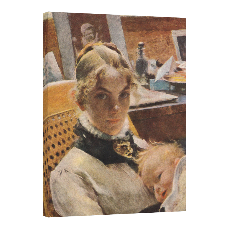 Студийна идилия. Съпругата на художника и дъщеря им 1885